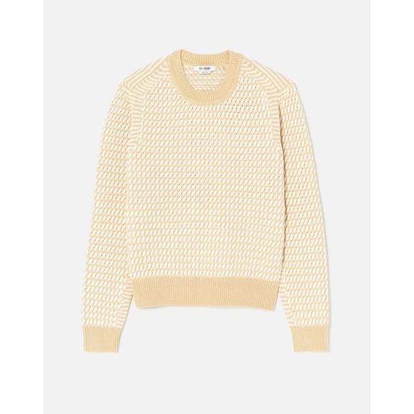 *$350 NWT RE/DONE 50s CREWNECK LIGHT BEIGE MULTI SWEATER SZ SMALL